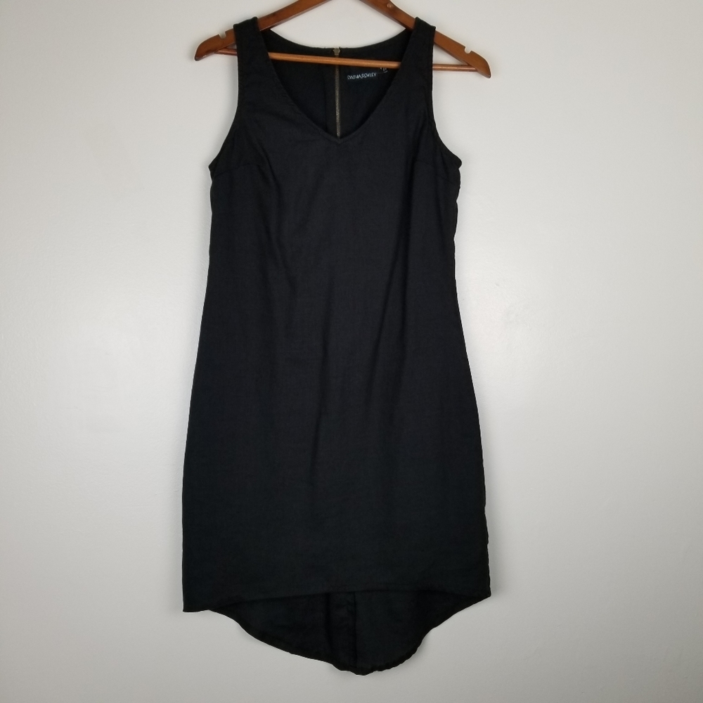 CYNTHIA ROWLEY Black Sleeveless Linen Dress Sz 4